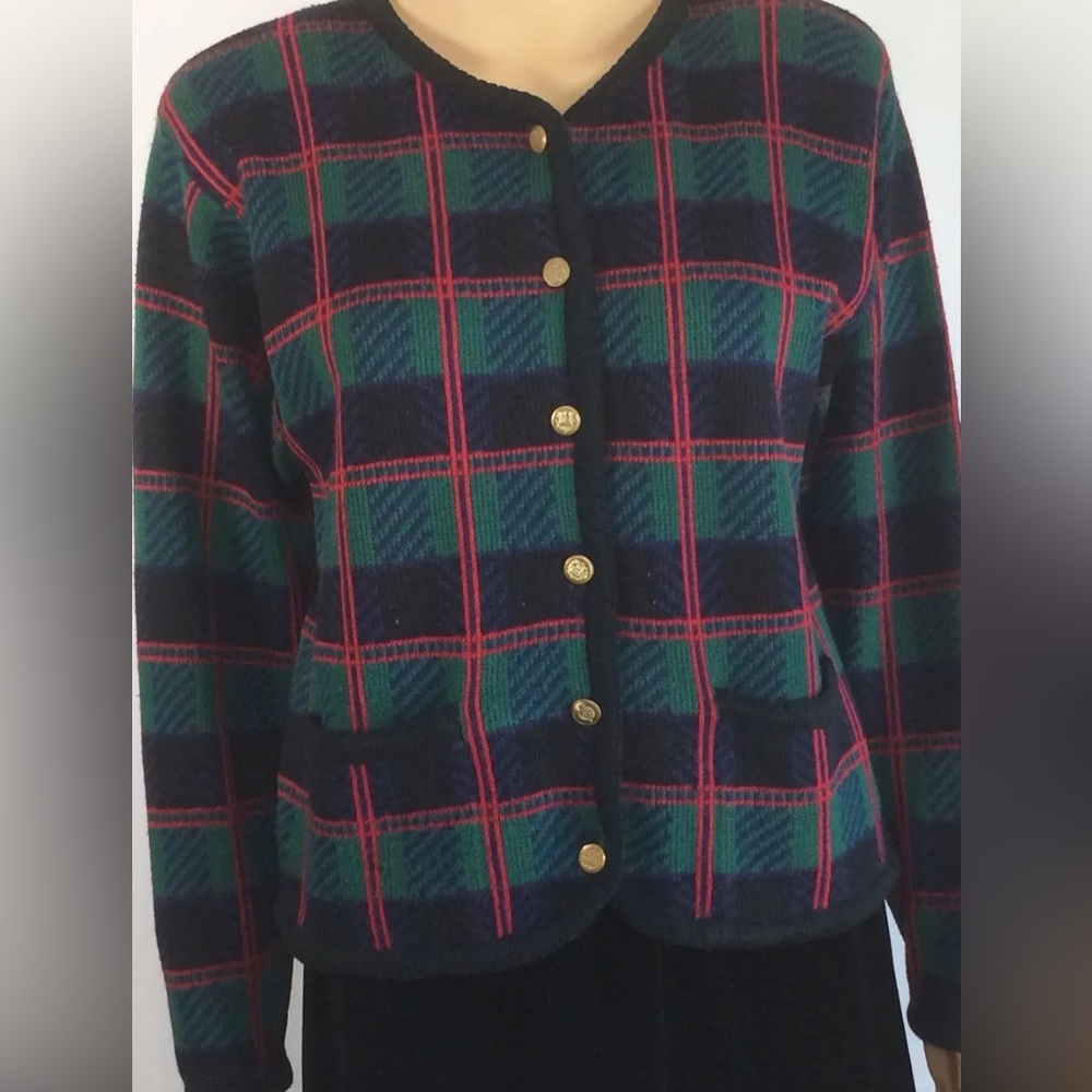 Vintage 80s Tally-Ho Plaid Wool Sweater